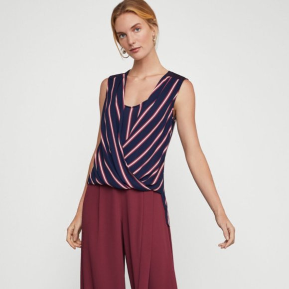 BCBGMaxAzria Tops - BCBGMAXAZRIA Valet Stripe Faux Wrap Top